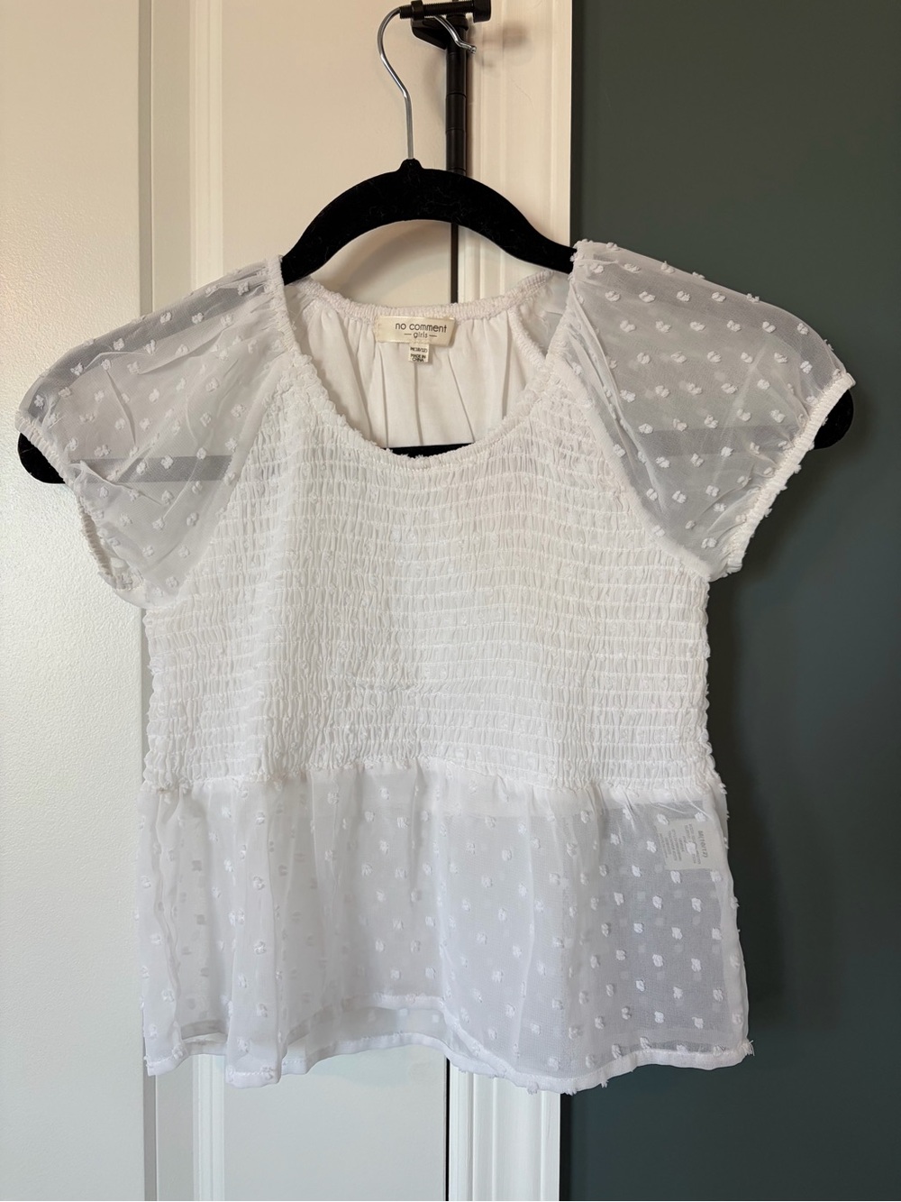 No Comment Kids White Swiss Dot Smocked Peplum Blouse